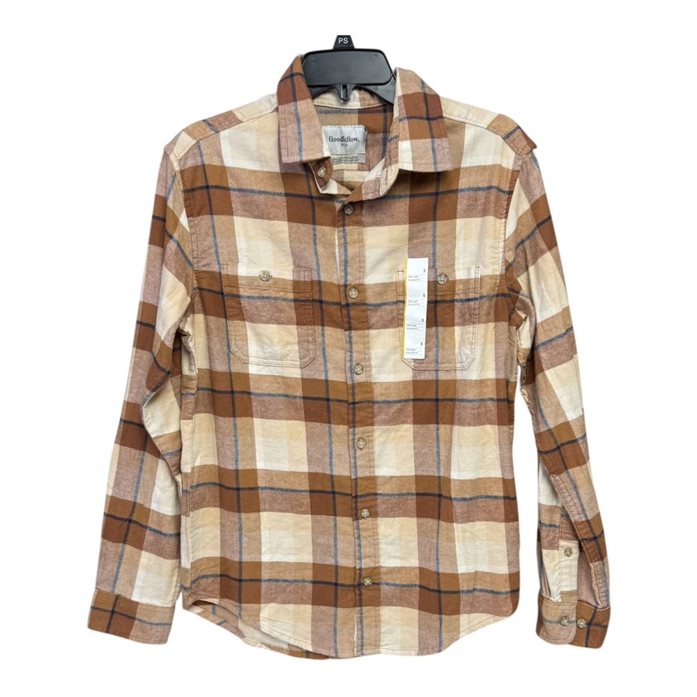Goodfellow & Co Beige/Brown Plaid Shirt size small NWT  standard fit mid weight